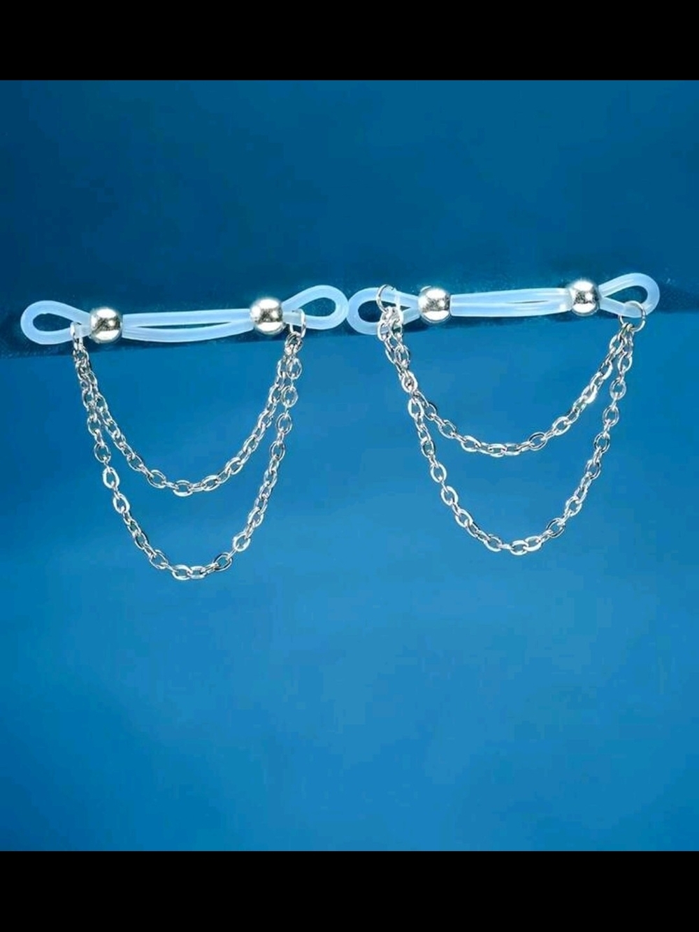 Clear Loop Silver-Tone Double Chain Nipple Rings - Picture 2 of 3